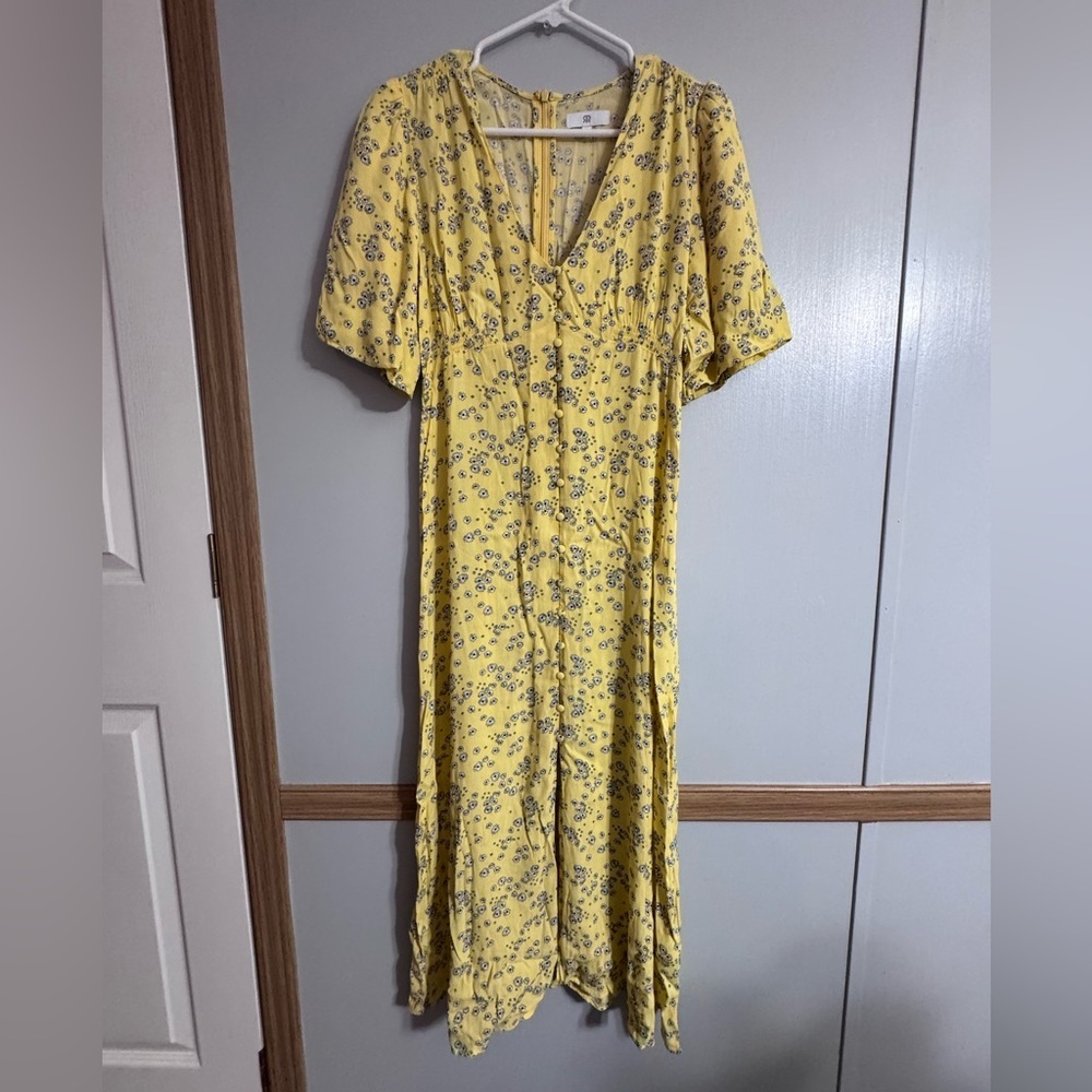French Brand Chic Yellow Floral Midi Dress Size 6